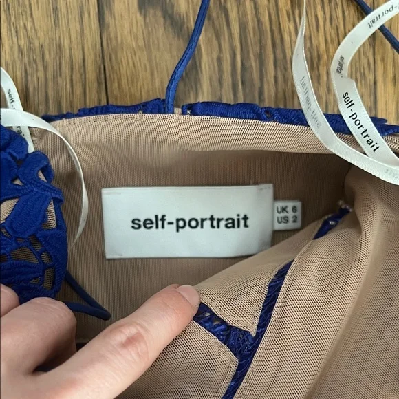 Self-Portrait Royal Blue Floral Lace Midi Dress - Picture 4 of 5